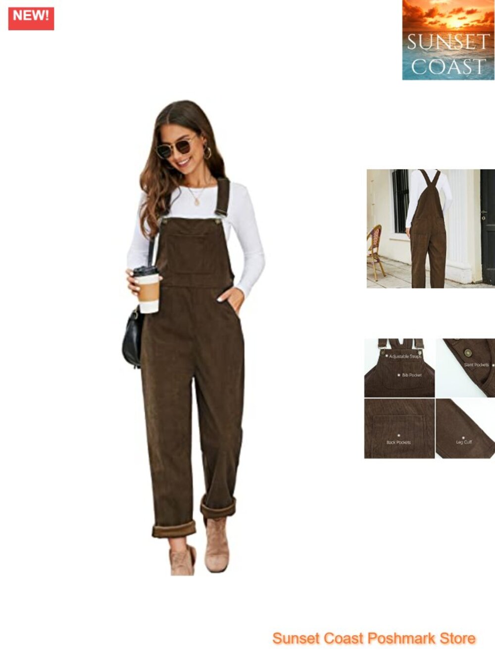Corduroy Overalls Women Loose Fit Wide Leg Bib Jumpsuit Pockets